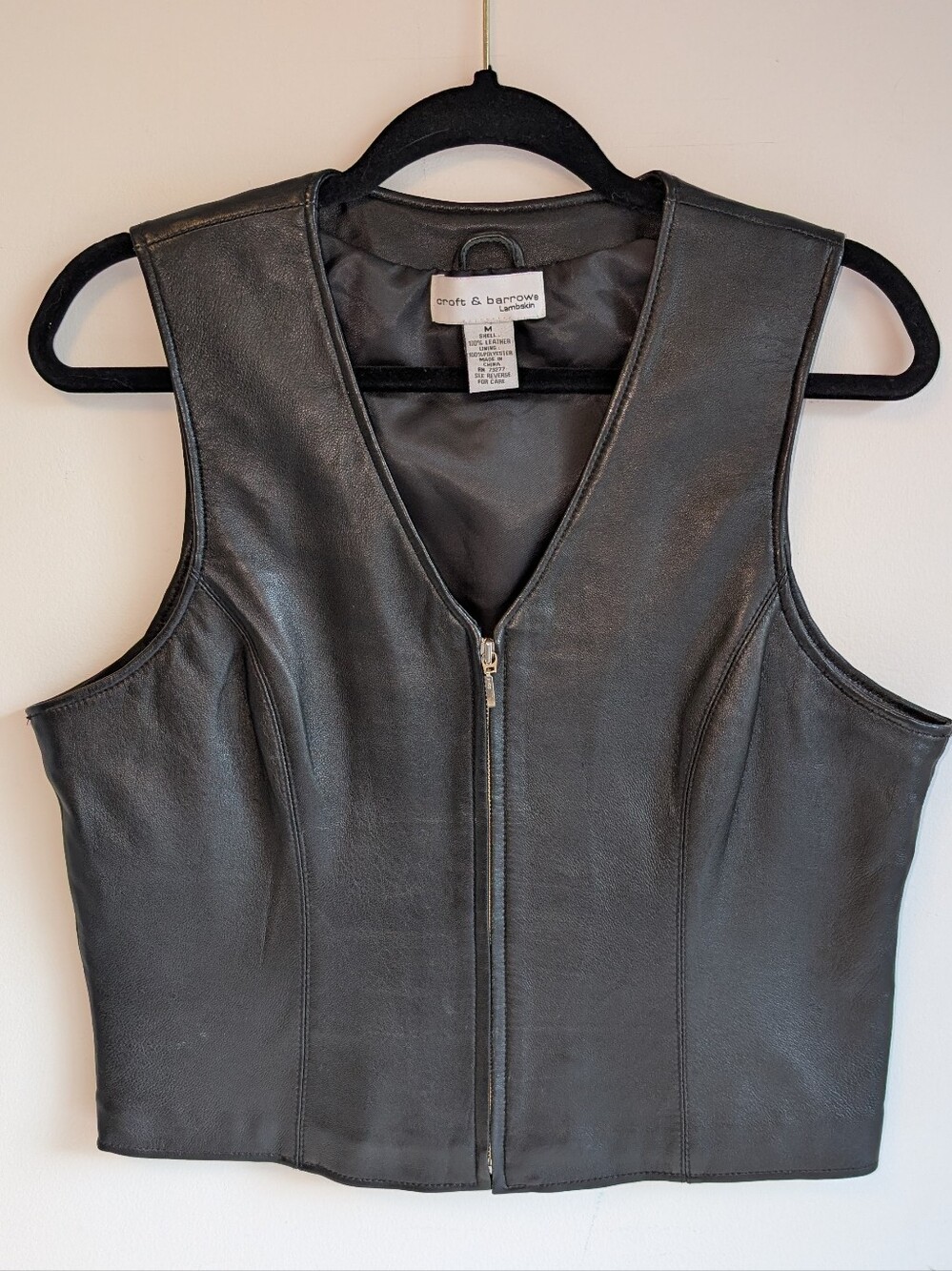 croft & barrow Black Leather Zip Vest Lambskin